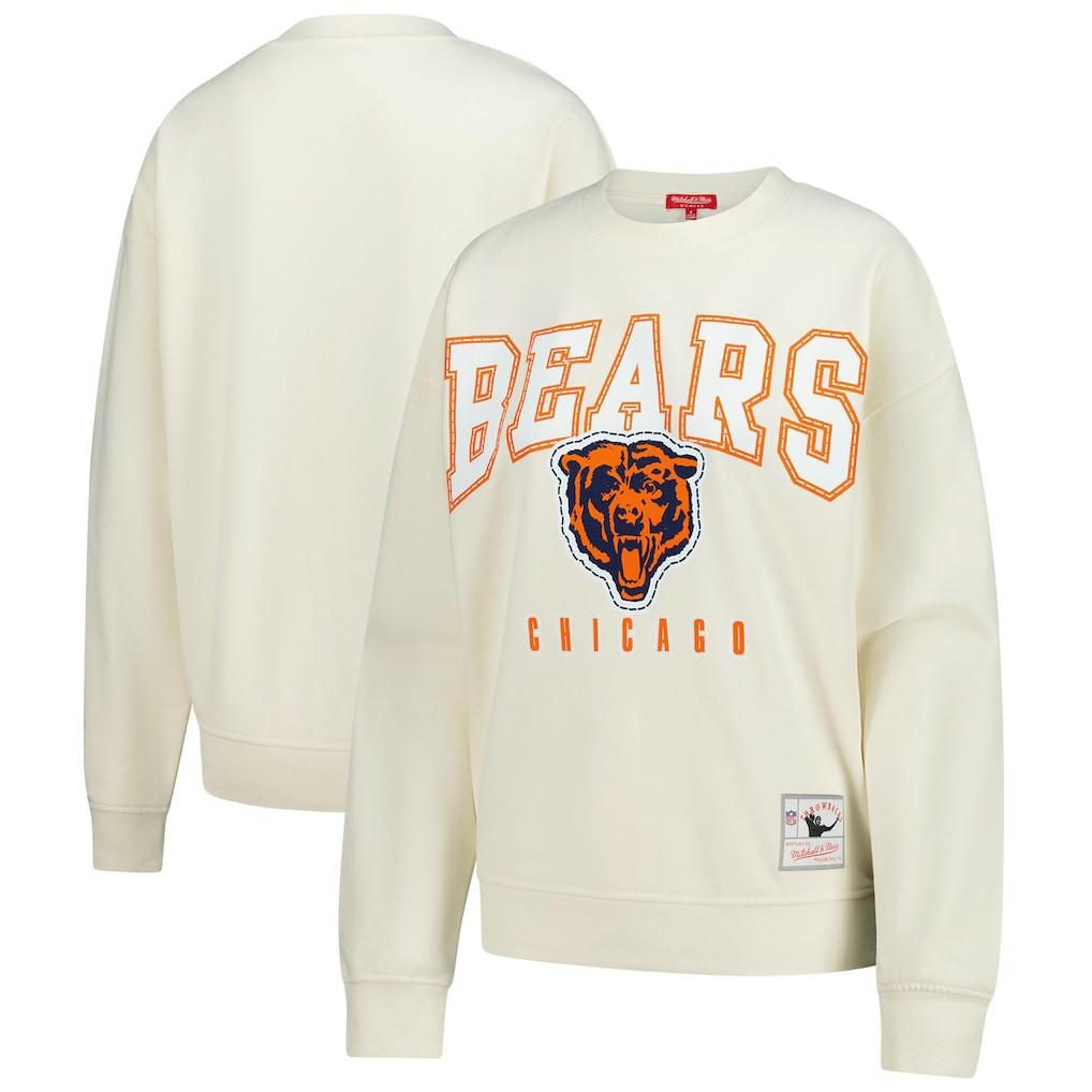 Chicago Bears Women's Fandom Fleece Pullover Sweatshirt Cream | Mitchell & Ness