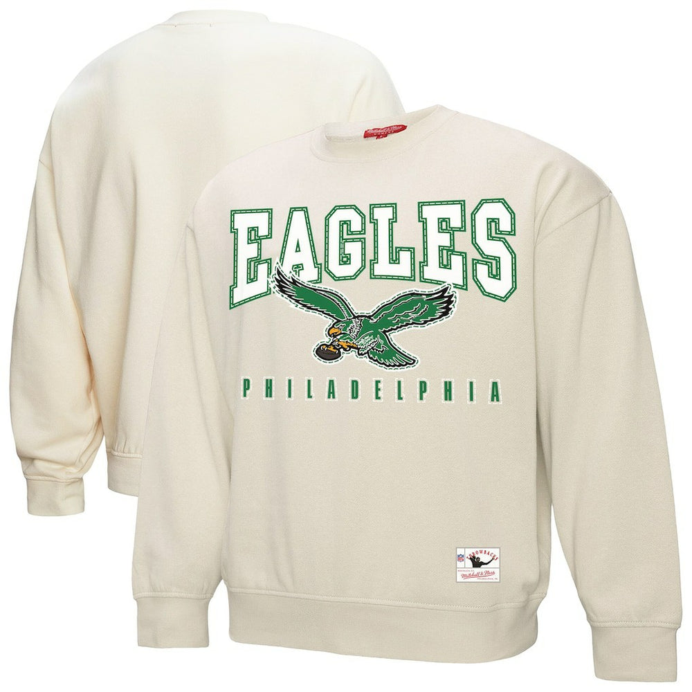 Philadelphia Eagles Women's Fandom Fleece Pullover Sweatshirt Cream | Mitchell & Ness