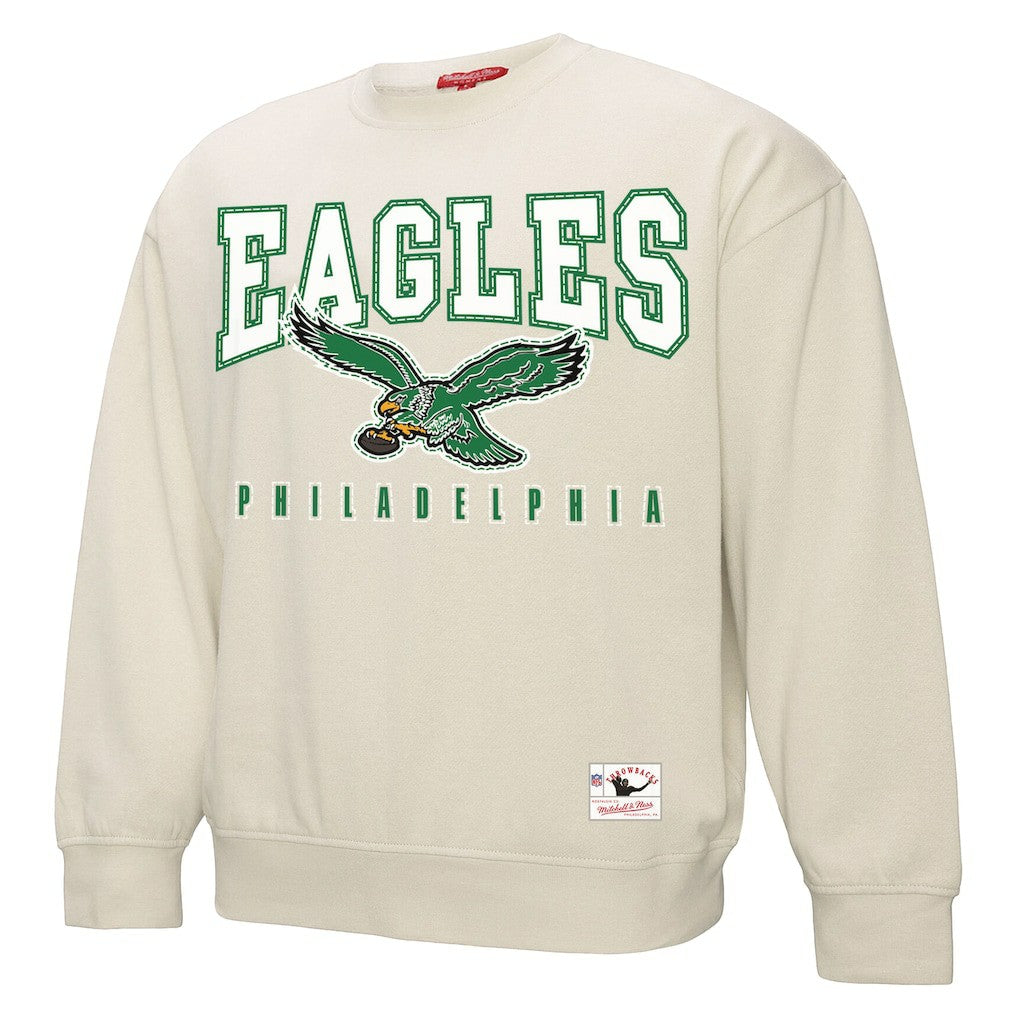 Philadelphia Eagles Women's Fandom Fleece Pullover Sweatshirt Cream | Mitchell & Ness