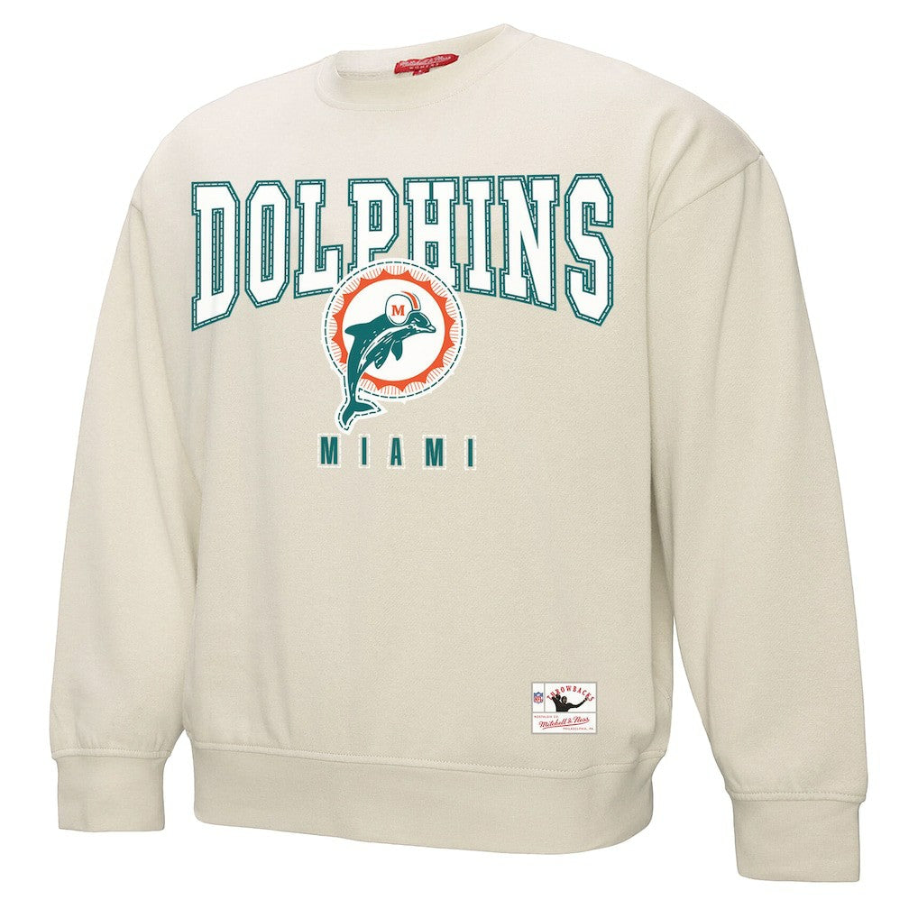 Miami Dolphins Women's Fandom Fleece Pullover Sweatshirt Cream | Mitchell & Ness