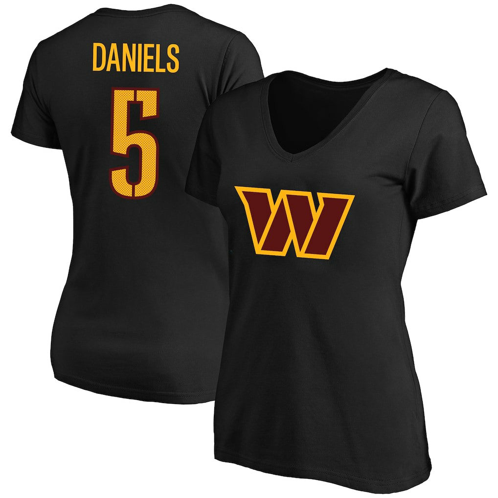 Jayden Daniels Washington Commanders Women's Plus Size Fair Catch Name & Number Scoop Neck T-Shirt Black | NFL