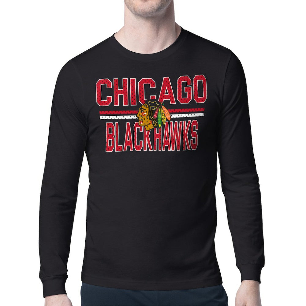Chicago Blackhawks Starter Mesh Look Team Name Long Sleeve T-Shirt - Black - NHL