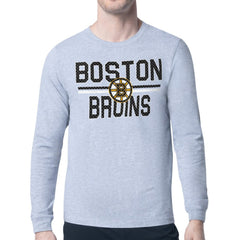 Boston Bruins Starter Mesh Look Team Name Logo Long Sleeve T-Shirt - Heather Gray - NHL