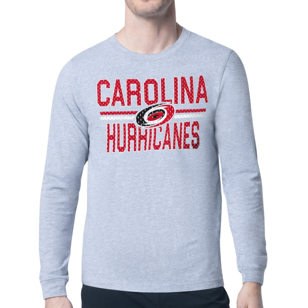 Carolina Hurricanes Starter Mesh Look Team Name Logo Long Sleeve T-Shirt - Heather Gray - NHL