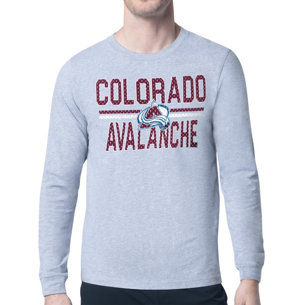 Colorado Avalanche Starter Mesh Look Team Name Logo Long Sleeve T-Shirt - Heather Gray - NHL