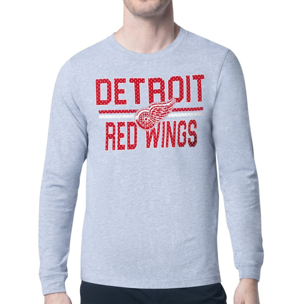 Detroit Red Wings Starter Mesh Look Team Name Logo Long Sleeve T-Shirt - Heather Gray - NHL