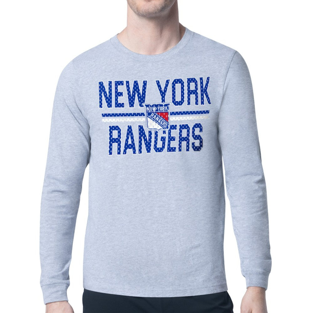 New York Rangers Starter Mesh Look Team Name Logo Long Sleeve T-Shirt - Heather Gray - NHL