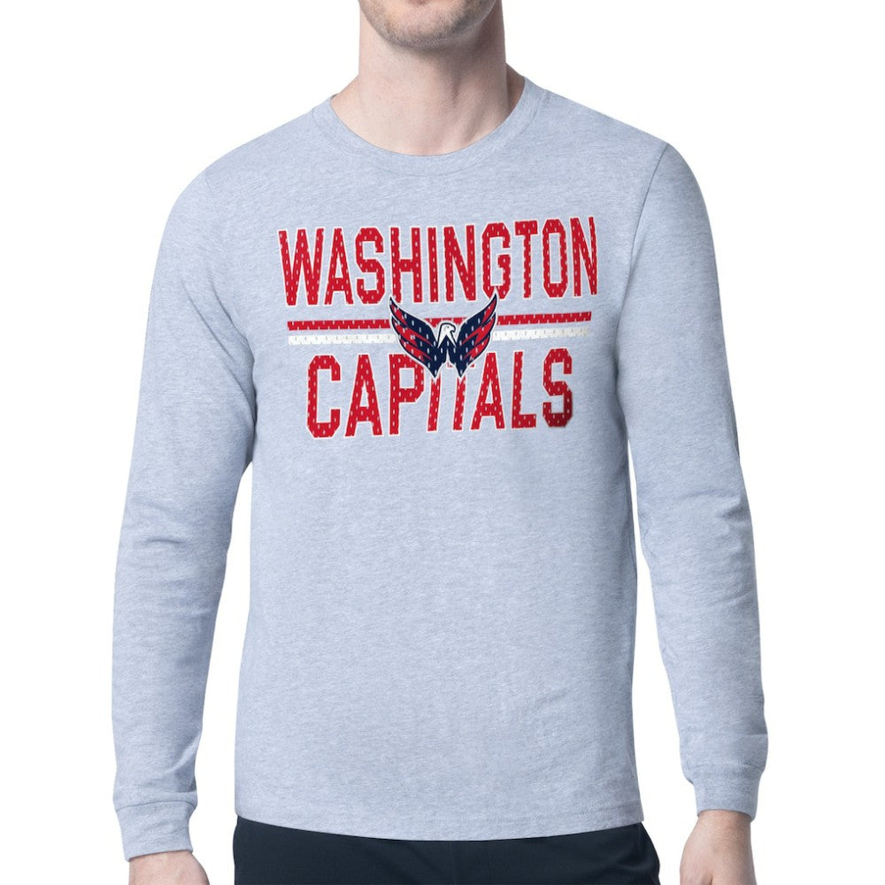 Washington Capitals Starter Mesh Look Team Name Logo Long Sleeve T-Shirt - Heather Gray - NHL