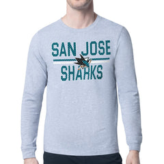San Jose Sharks Starter Mesh Look Team Name Logo Long Sleeve T-Shirt - Heather Gray - NHL