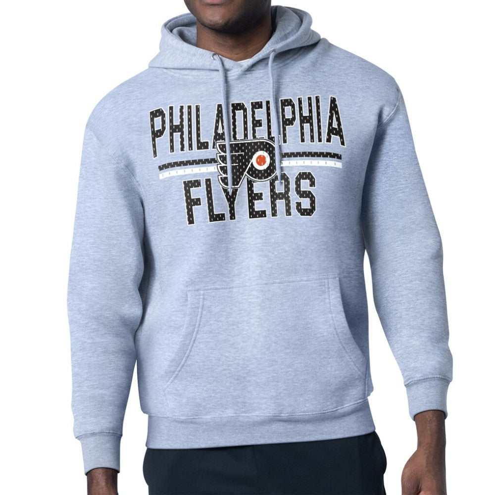 Philadelphia Flyers Starter Mesh Look Team Name Logo Tri-Blend Pullover Hoodie - Heather Gray - NHL