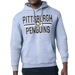 Pittsburgh Penguins Starter Mesh Look Team Name Logo Tri-Blend Pullover Hoodie - Heather Gray - NHL