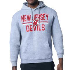 New Jersey Devils Starter Mesh Look Team Name Logo Tri-Blend Pullover Hoodie - Heather Gray - NHL