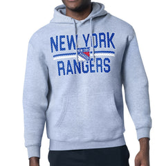 New York Rangers Starter Mesh Look Team Name Logo Tri-Blend Pullover Hoodie - Heather Gray - NHL