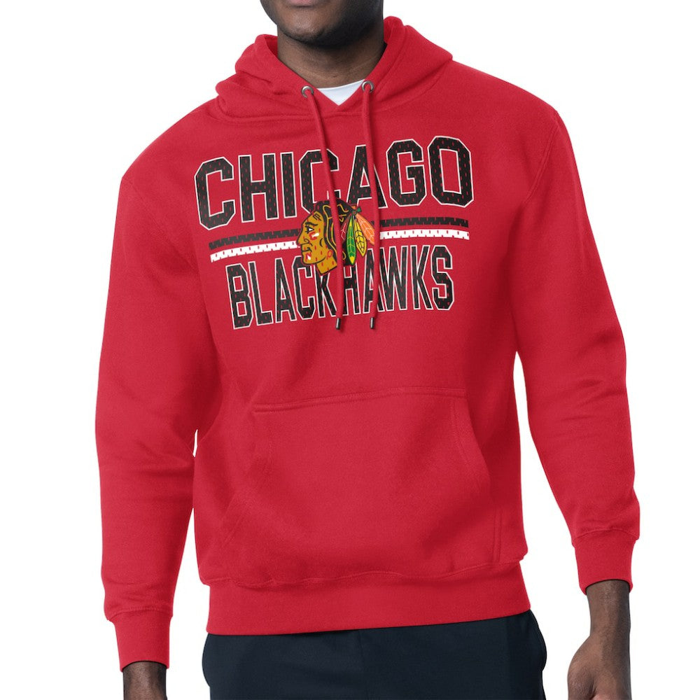 Chicago Blackhawks Starter Mesh Look Team Name Logo Tri-Blend Pullover Hoodie - Red - NHL