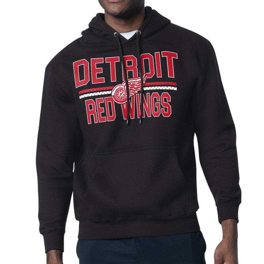 Detroit Red Wings Starter Mesh Look Team Name Logo Tri-Blend Pullover Hoodie - Black - NHL