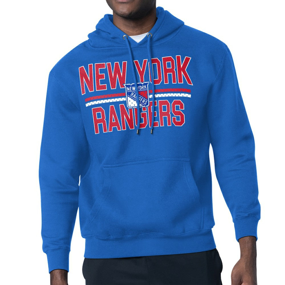 New York Rangers Starter Mesh Look Team Name Logo Tri-Blend Pullover Hoodie - Blue - NHL