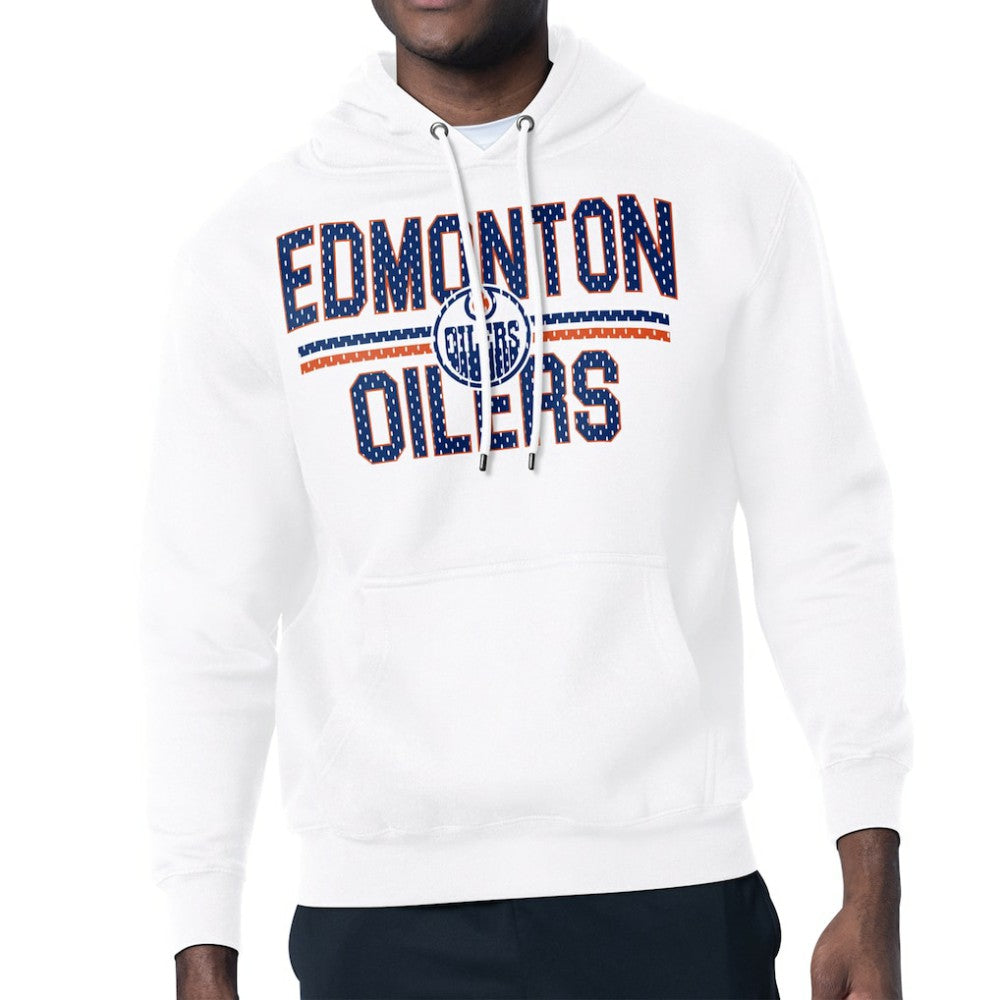 Edmonton Oilers Starter Mesh Look Team Name Logo Tri-Blend Pullover Hoodie - White - NHL