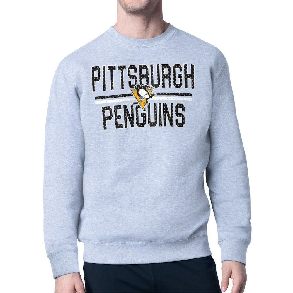 Pittsburgh Penguins Starter Mesh Look Team Name Logo Pullover Sweatshirt - Heather Gray - NHL