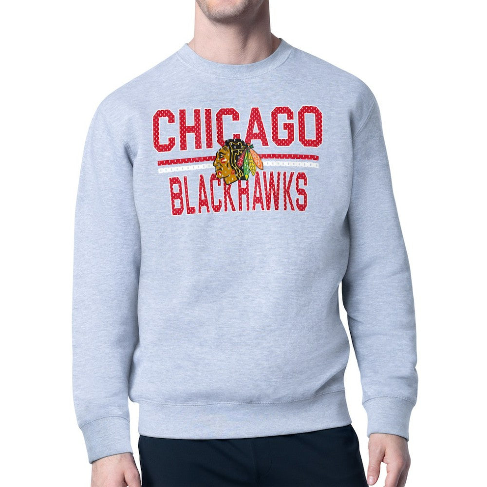Chicago Blackhawks Starter Mesh Look Team Name Logo Pullover Sweatshirt - Heather Gray - NHL