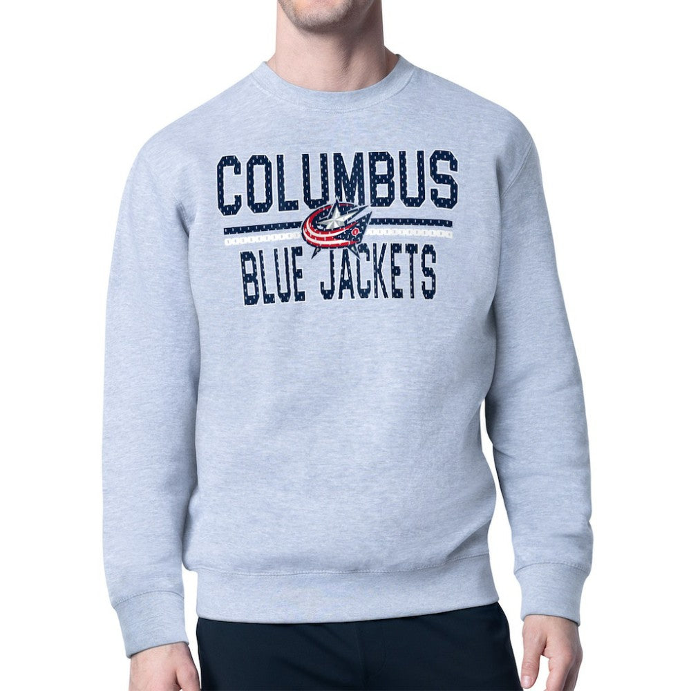 Columbus Blue Jackets Starter Mesh Look Team Name Logo Pullover Sweatshirt - Heather Gray - NHL