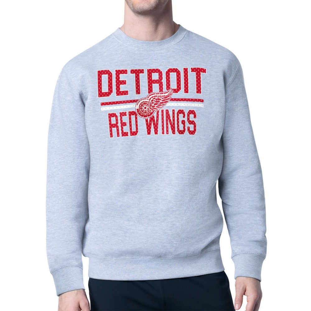Detroit Red Wings Starter Mesh Look Team Name Logo Pullover Sweatshirt - Heather Gray - NHL