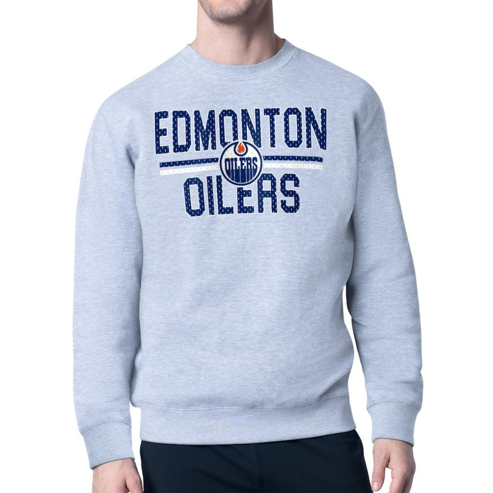 Edmonton Oilers Starter Mesh Look Team Name Logo Pullover Sweatshirt - Heather Gray - NHL