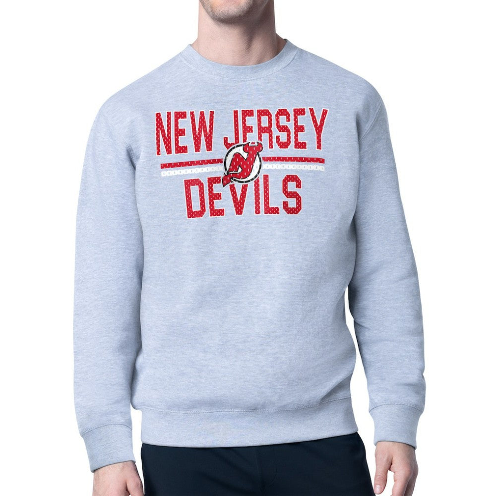 New Jersey Devils Starter Mesh Look Team Name Logo Pullover Sweatshirt - Heather Gray - NHL