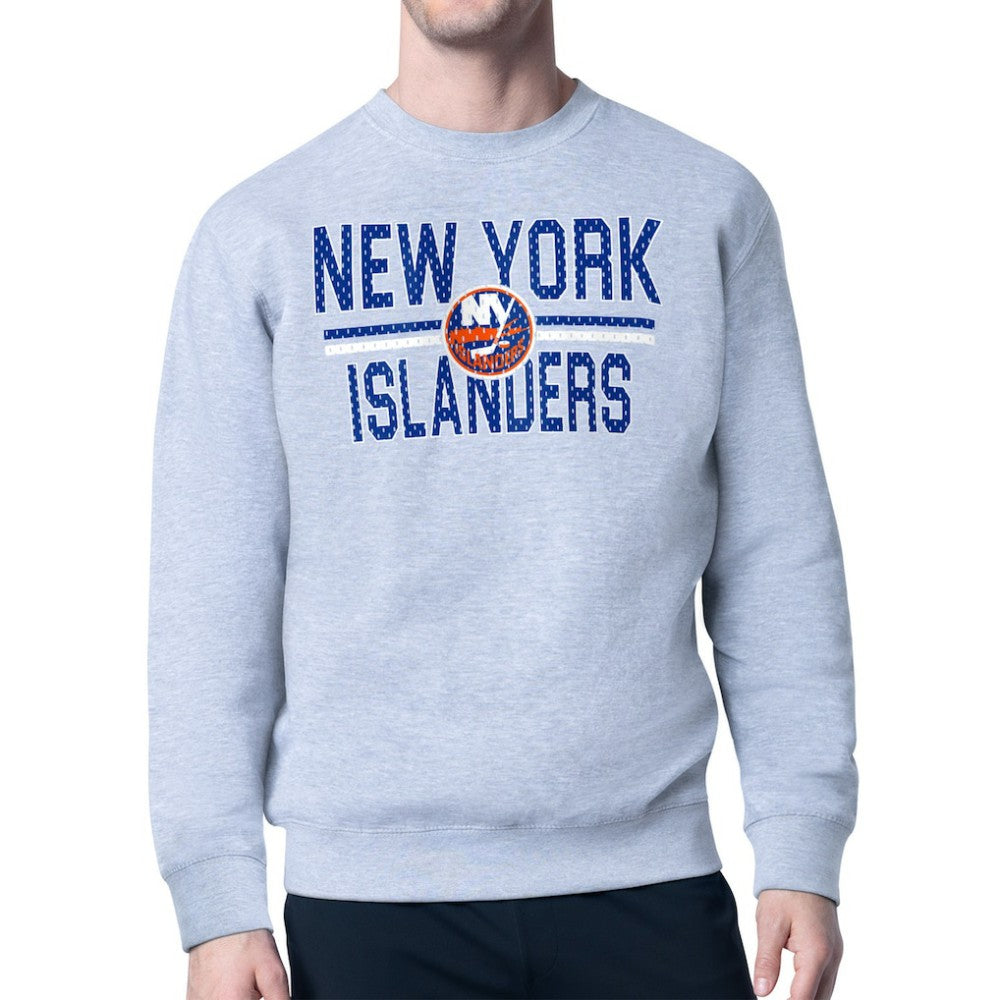 New York Islanders Starter Mesh Look Team Name Logo Pullover Sweatshirt - Heather Gray - NHL