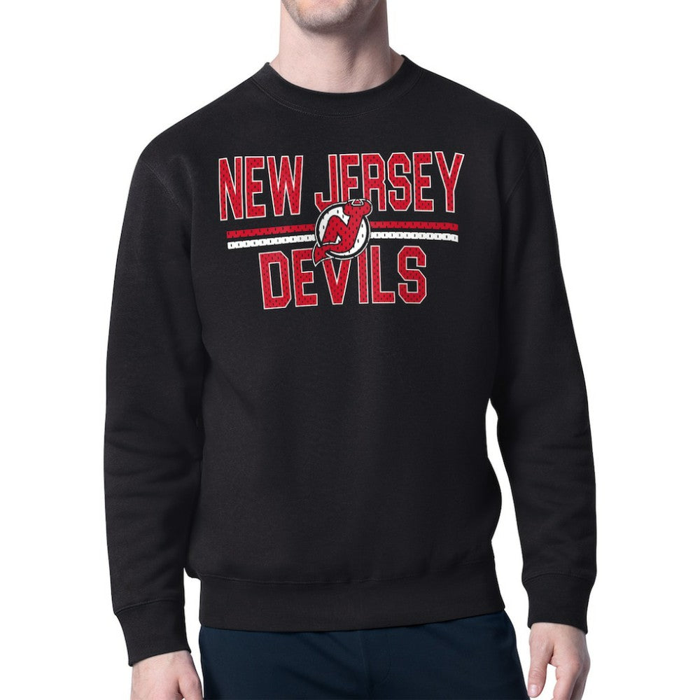 New Jersey Devils Starter Mesh Look Team Name Logo Pullover Sweatshirt - Black - NHL