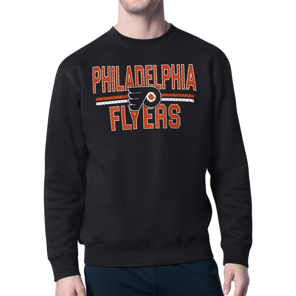 Philadelphia Flyers Starter Mesh Look Team Name Logo Pullover Sweatshirt - Black - NHL