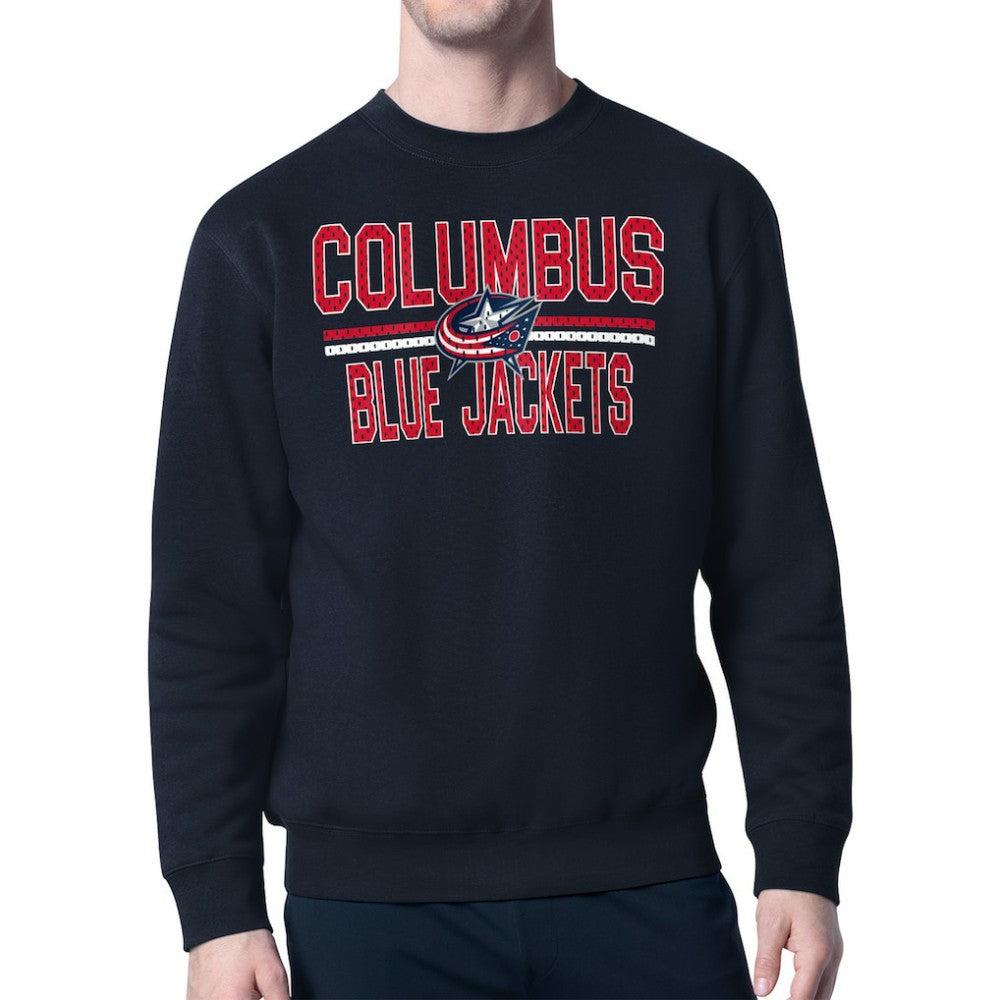 Columbus Blue Jackets Starter Mesh Look Team Name Logo Pullover Sweatshirt - Navy - NHL