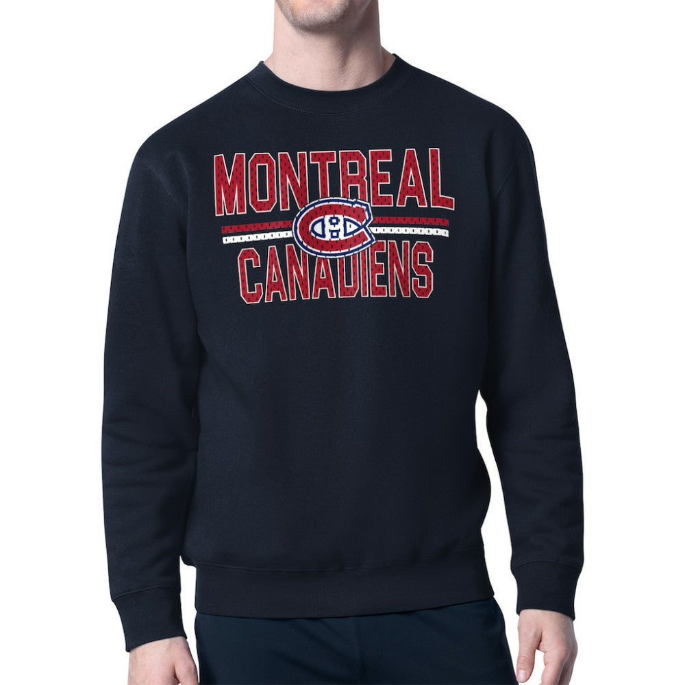 Montreal Canadiens Starter Mesh Look Team Name Logo Pullover Sweatshirt - Navy - NHL