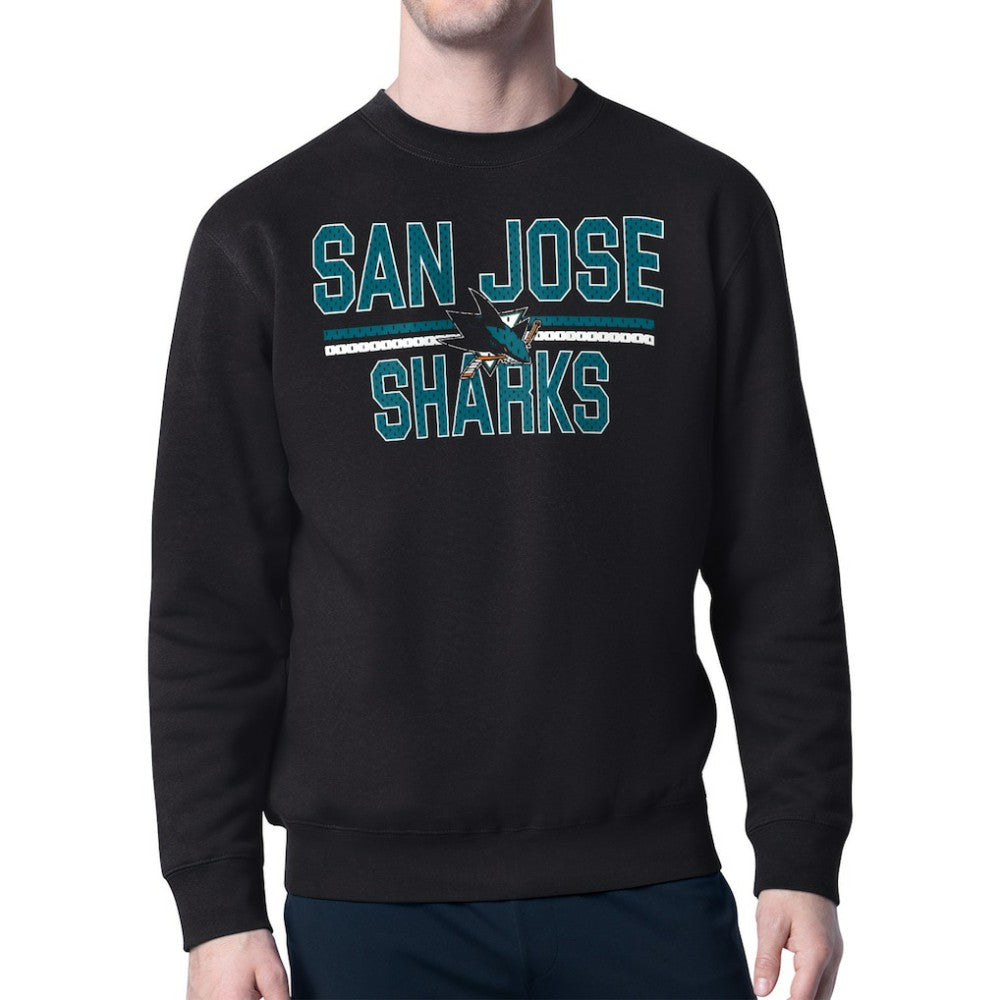 San Jose Sharks Starter Mesh Look Team Name Logo Pullover Sweatshirt - Black - NHL