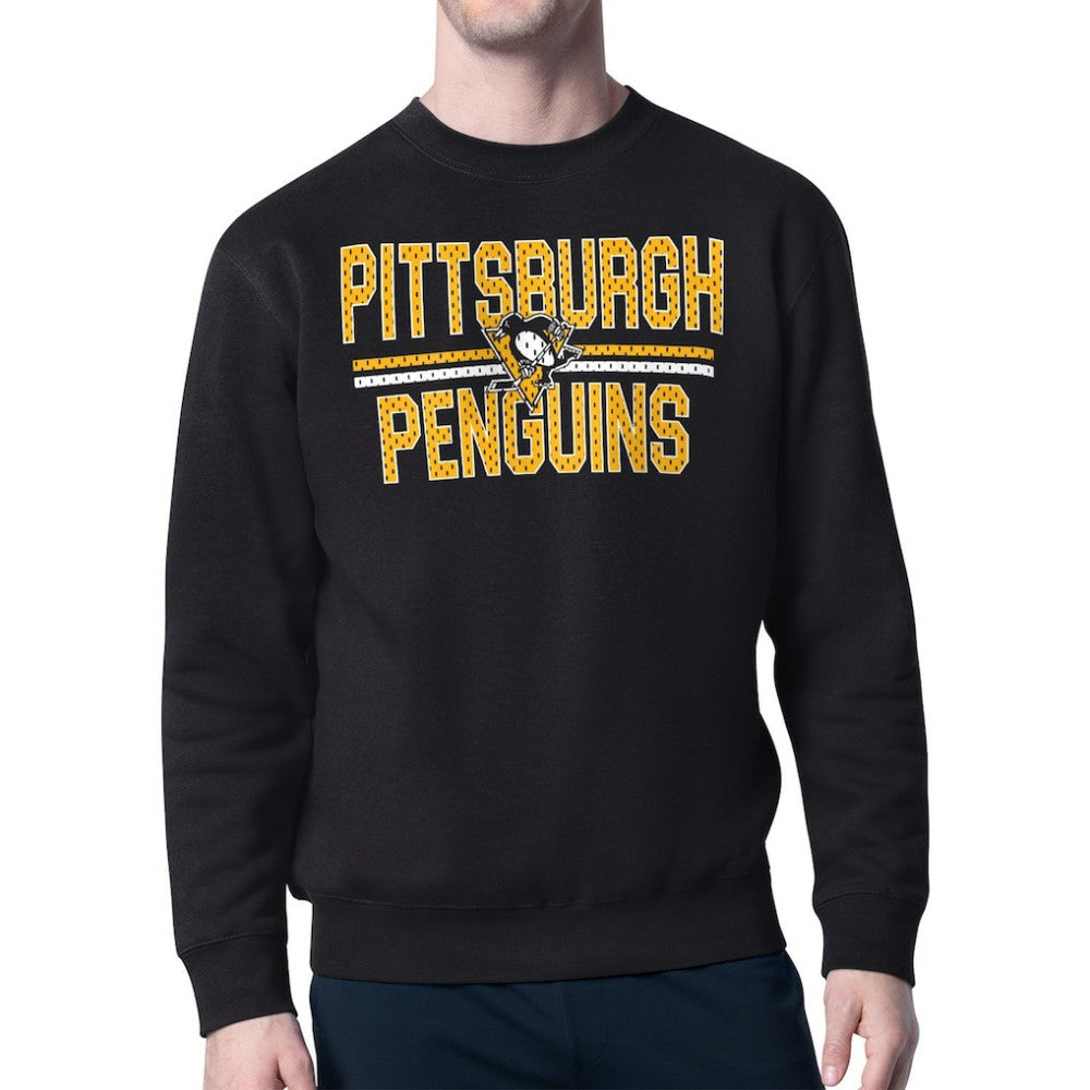Pittsburgh Penguins Starter Mesh Look Team Name Logo Pullover Sweatshirt - Black - NHL