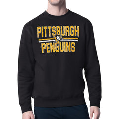 Pittsburgh Penguins Starter Mesh Look Team Name Logo Pullover Sweatshirt - Black - NHL