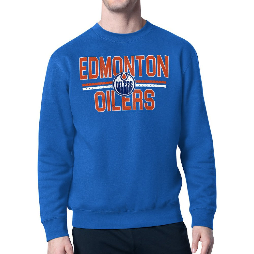 Edmonton Oilers Starter Mesh Look Team Name Logo Pullover Sweatshirt - Blue - NHL