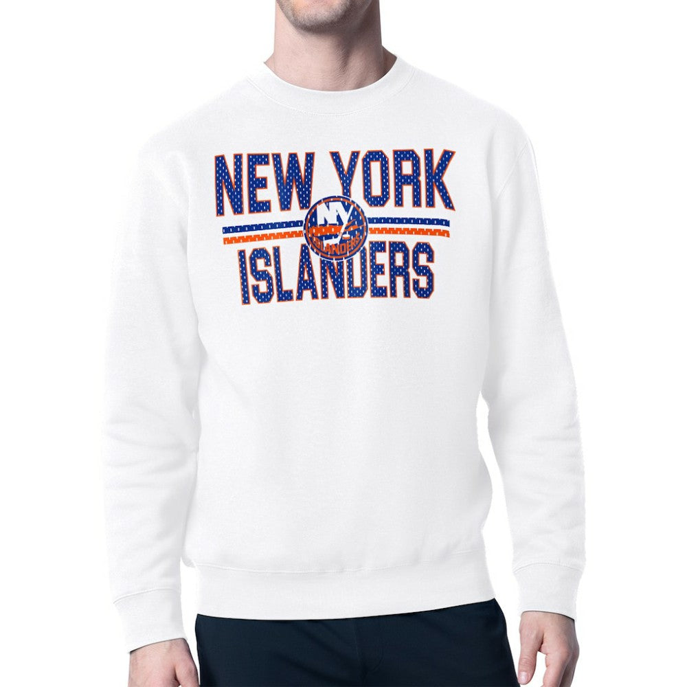 New York Islanders Starter Mesh Look Team Name Logo Pullover Sweatshirt - White - NHL