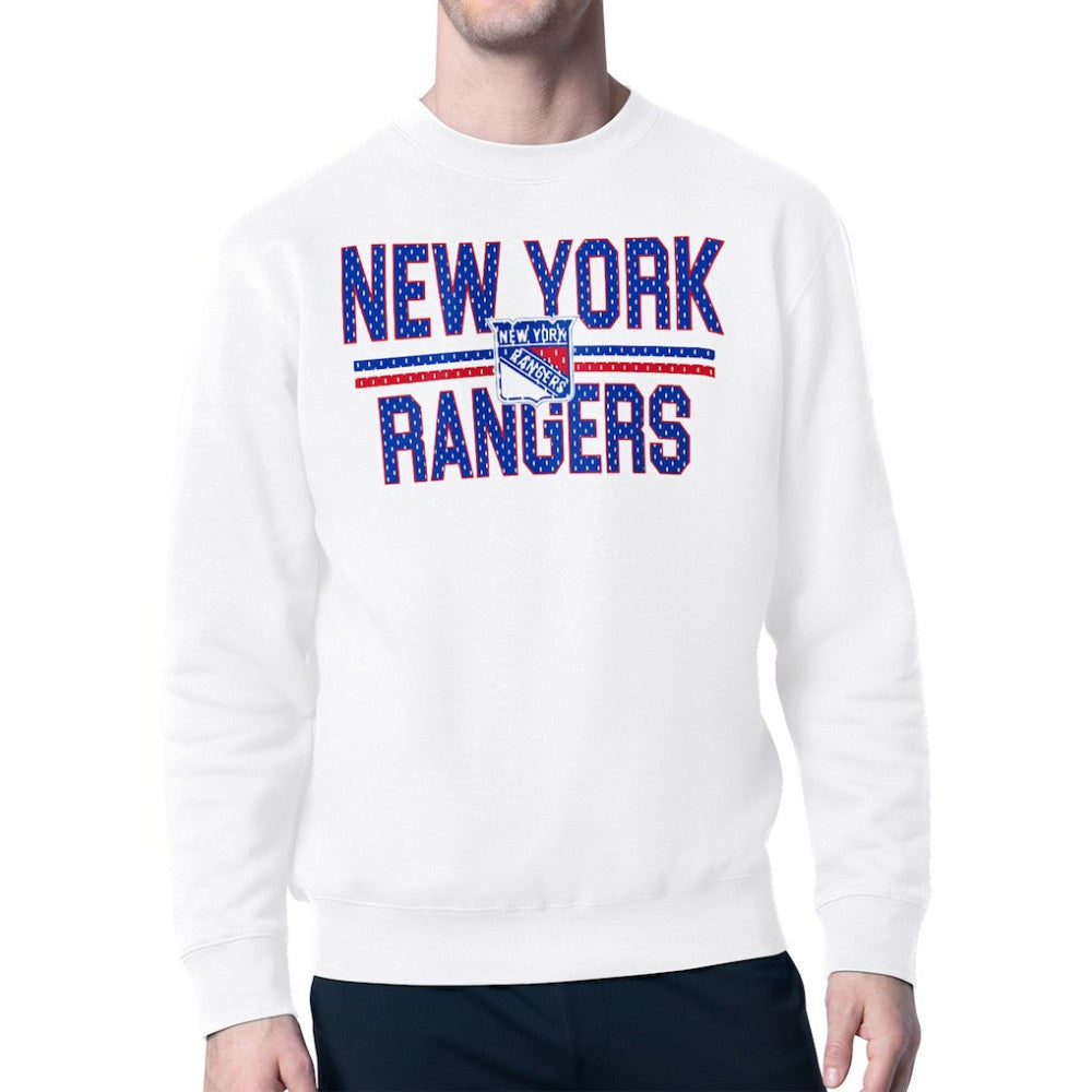 New York Rangers Starter Mesh Look Team Name Logo Pullover Sweatshirt - White - NHL