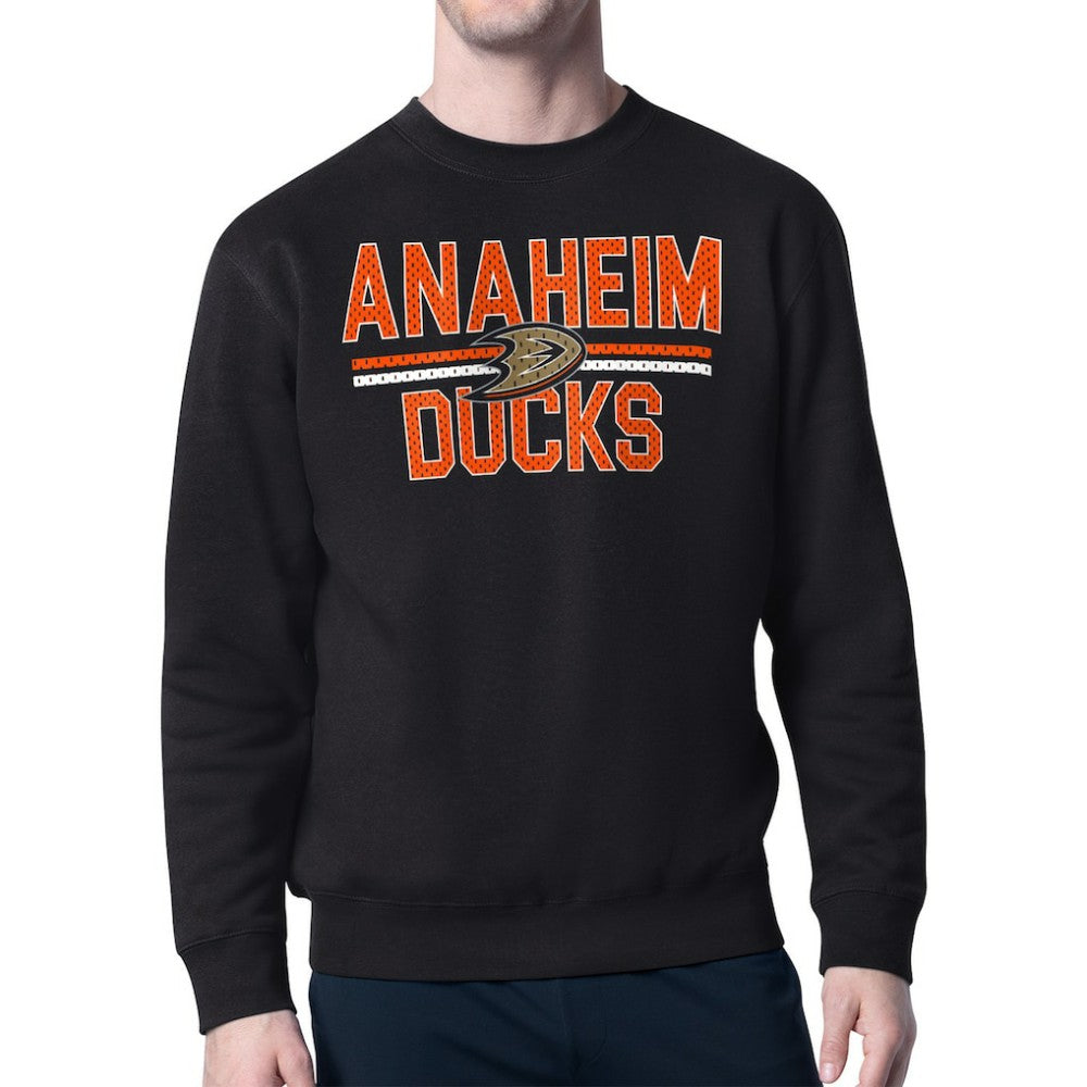 Anaheim Ducks Starter Mesh Look Team Name Logo Pullover Sweatshirt - Black - NHL