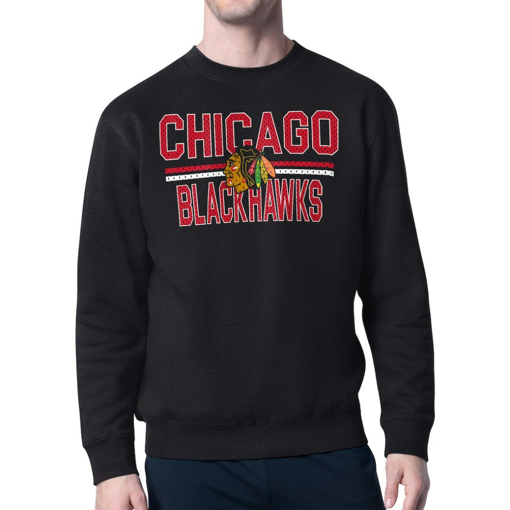 Chicago Blackhawks Starter Mesh Look Team Name Logo Pullover Sweatshirt - Black - NHL