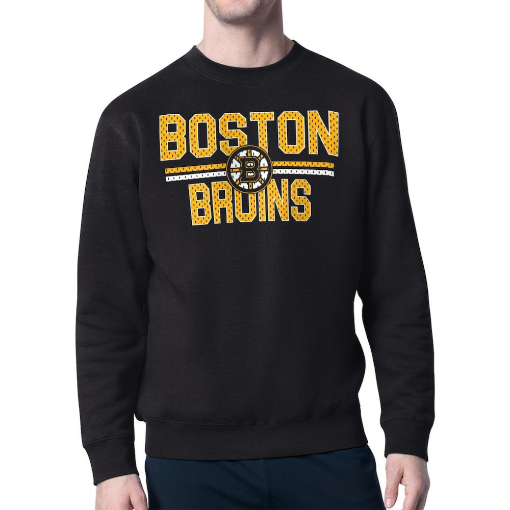 Boston Bruins Starter Mesh Look Team Name Logo Pullover Sweatshirt - Black - NHL