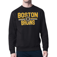 Boston Bruins Starter Mesh Look Team Name Logo Pullover Sweatshirt - Black - NHL