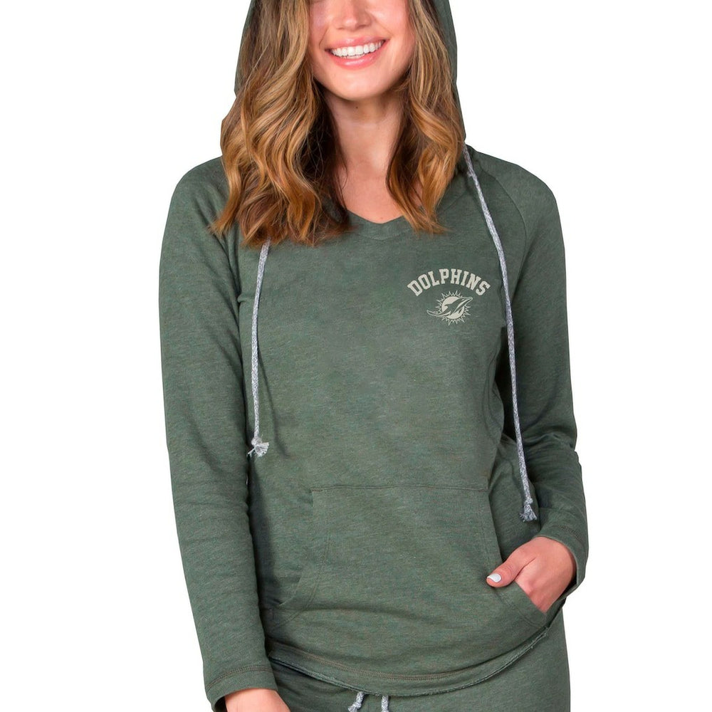 Miami Dolphins Concepts Sport Women's Mainstream Terry Tri-Blend V-Neck Pullover Hoodie Green | NFL