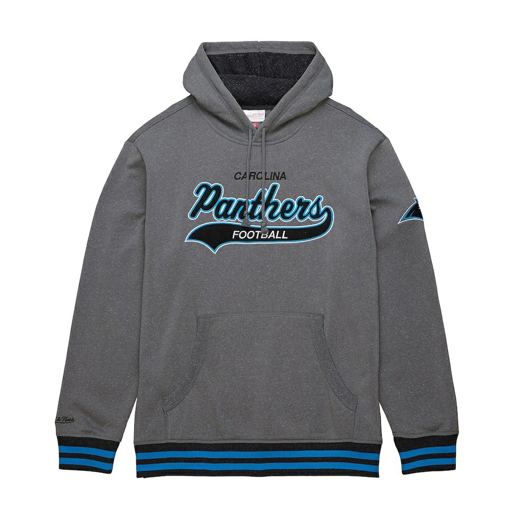 Carolina Panthers Vintage Logo Snow Washed Fleece Pullover Hoodie Heather Gray | Mitchell & Ness