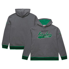 Philadelphia Eagles Vintage Logo Snow Washed Fleece Pullover Hoodie Heather Gray | Mitchell & Ness