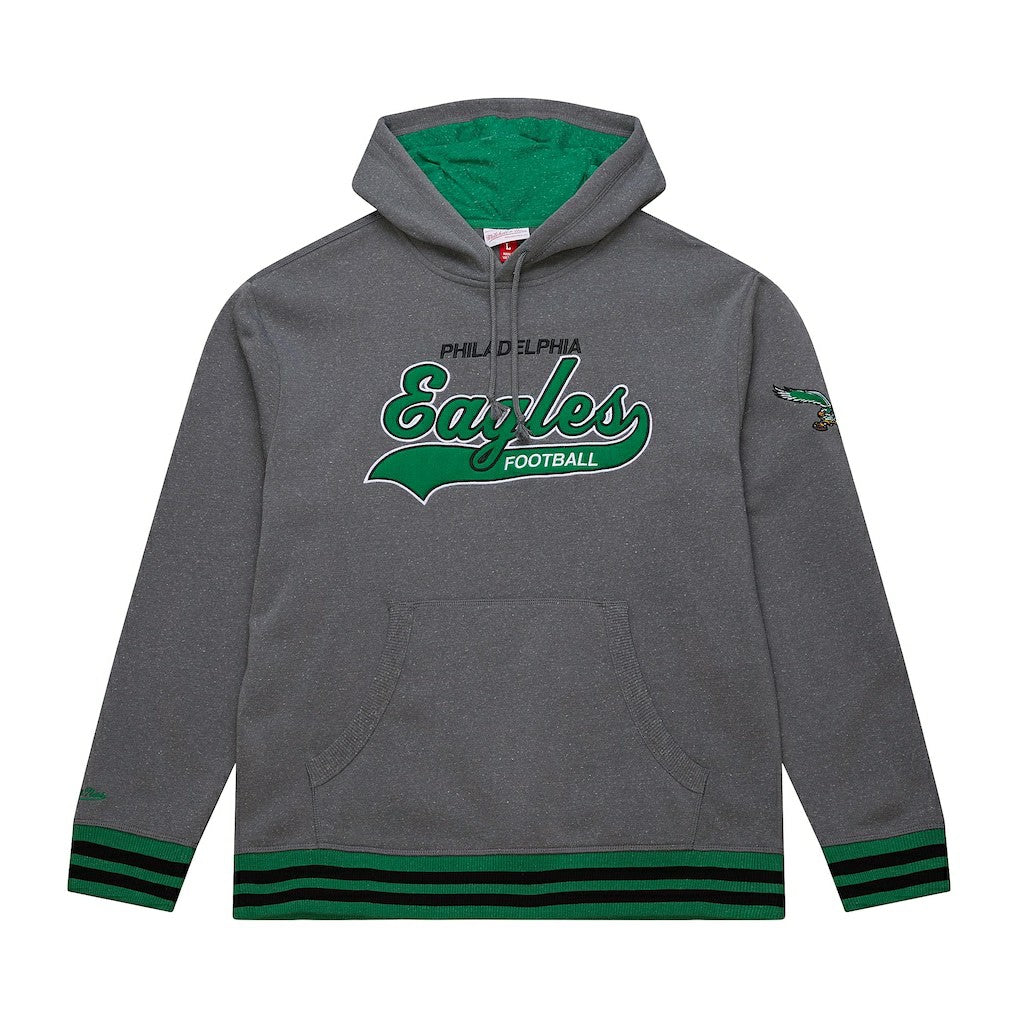 Philadelphia Eagles Vintage Logo Snow Washed Fleece Pullover Hoodie Heather Gray | Mitchell & Ness