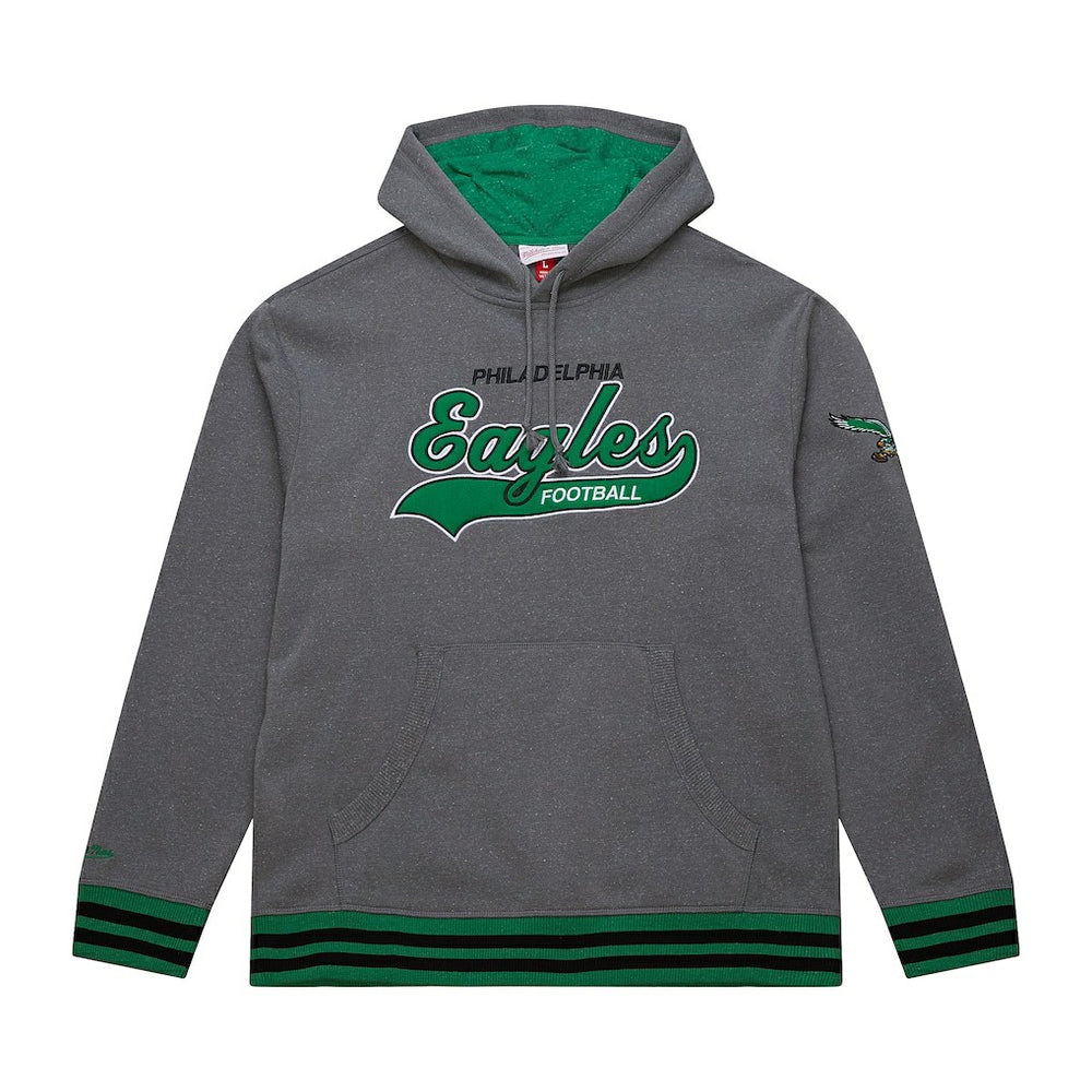 Philadelphia Eagles Vintage Logo Snow Washed Fleece Pullover Hoodie Heather Gray | Mitchell & Ness