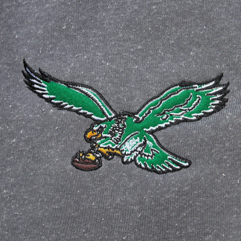 Philadelphia Eagles Vintage Logo Snow Washed Fleece Pullover Hoodie Heather Gray | Mitchell & Ness