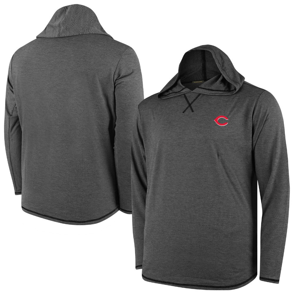 Cincinnati Reds Butter Stripe Tri-Blend Long Sleeve Hoodie T-Shirt - Black Hoodies - MLB