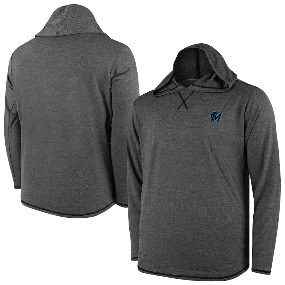 Miami Marlins Butter Stripe Tri-Blend Long Sleeve Hoodie T-Shirt - Black Hoodies - MLB